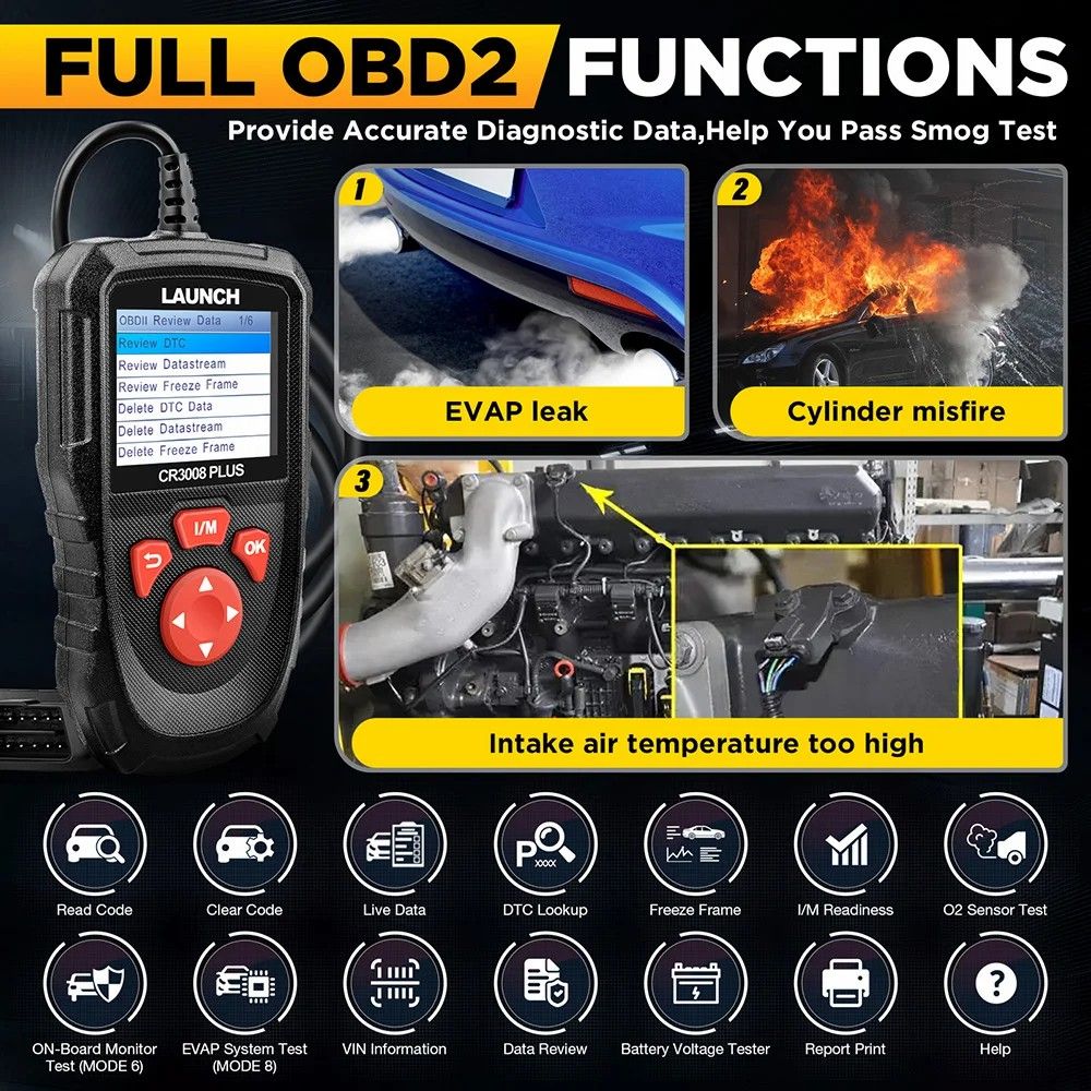 LAUNCH X431 CR3008 PLUS Full OBD2 Diagnostic Tools Car OBD OBD2 Automotive Scanner Check Engine Battery Free Update Online