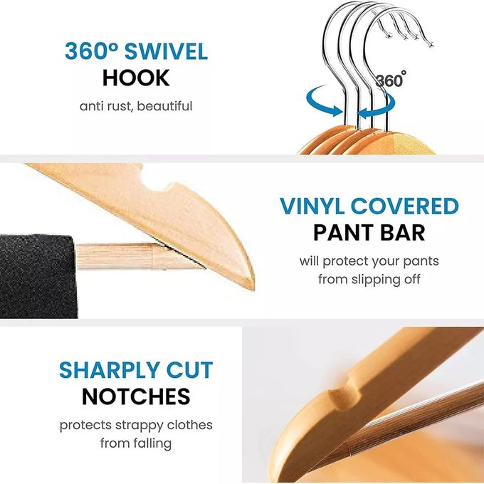 Smooth wrinkle free Ba,boo wooden clothe hangers