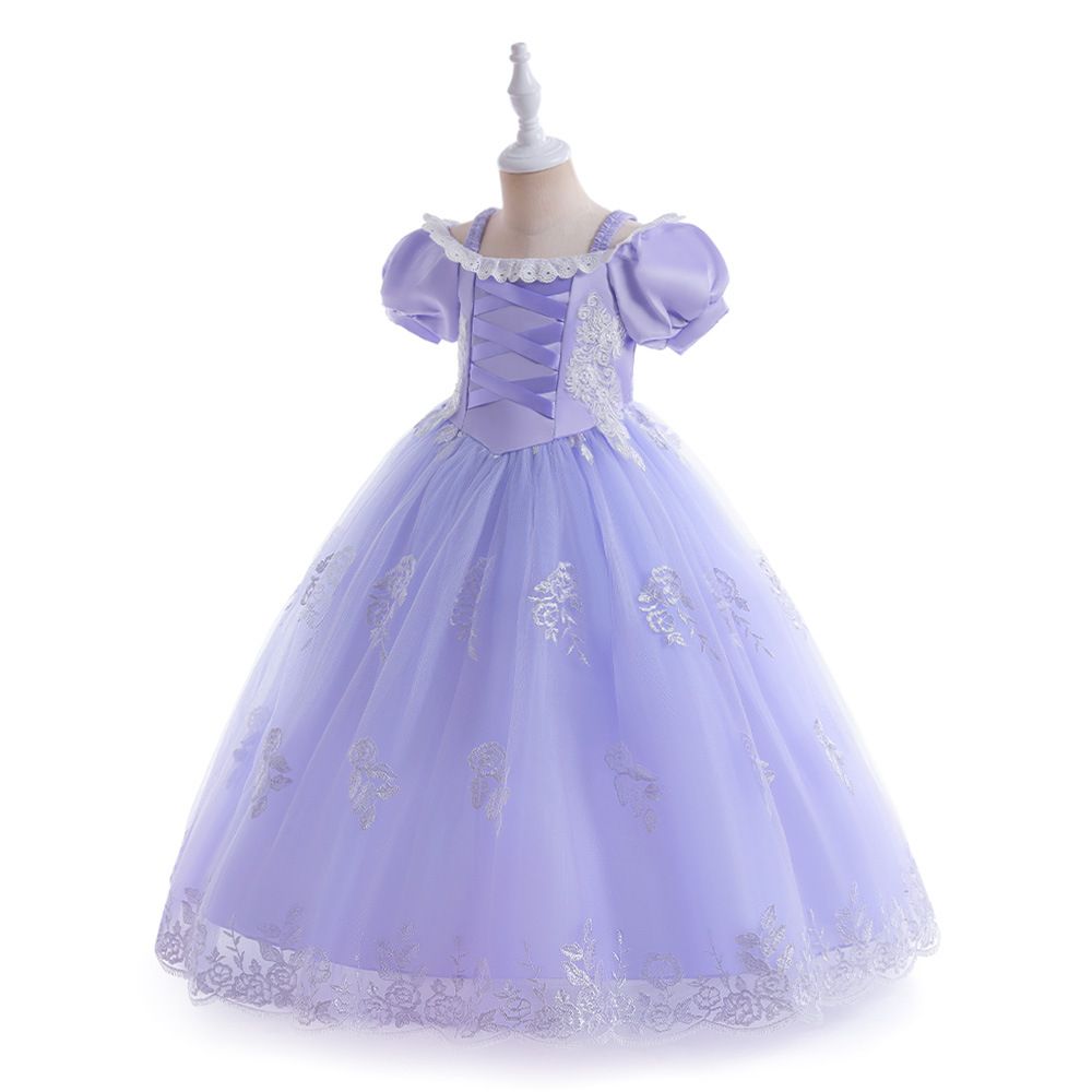Girls' Long Lace Dress in Good Mesh Frozen Princess Sofia dress Rapunzel Cosplay Pompadour Children' Costume