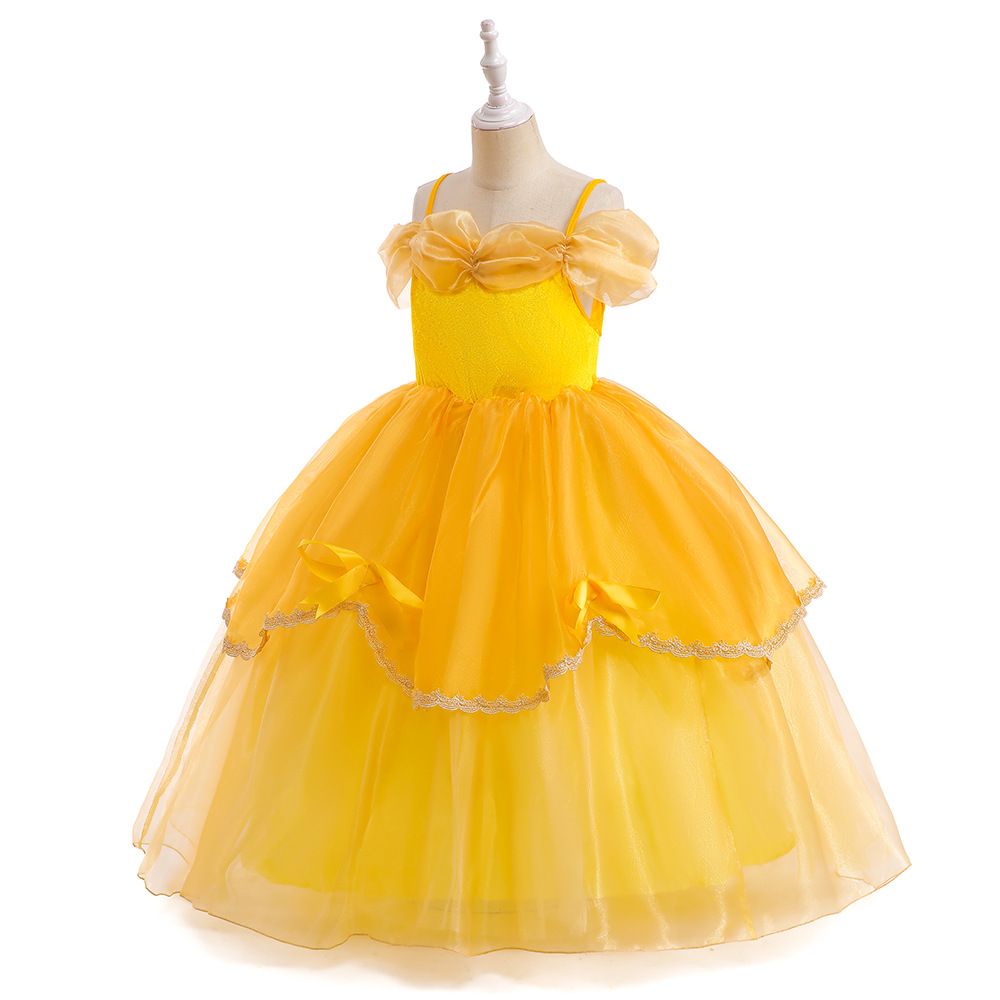 MQATZ hot sale yellow princess girl dress puffy bell Beauty and the Beast cosplay baby dress SMR045