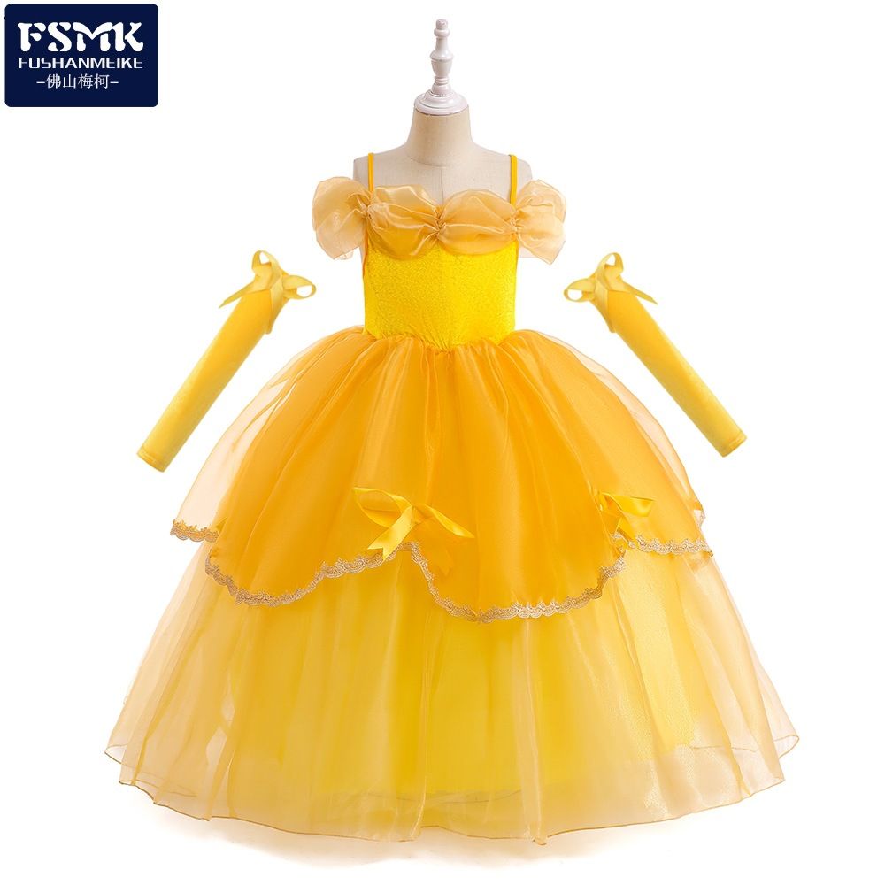MQATZ hot sale yellow princess girl dress puffy bell Beauty and the Beast cosplay baby dress SMR045