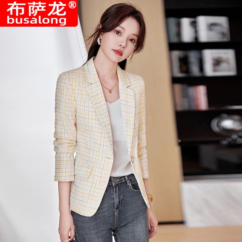 British Casual Plaid Suit Elegant Spring & Autumn Celebrity Style Blazer for women
