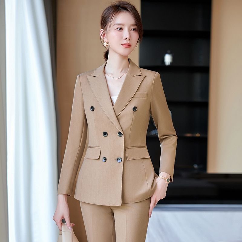 Professional elegant suit jacket, oversized pants set, women's office formal uniform, business white-collar work uniform