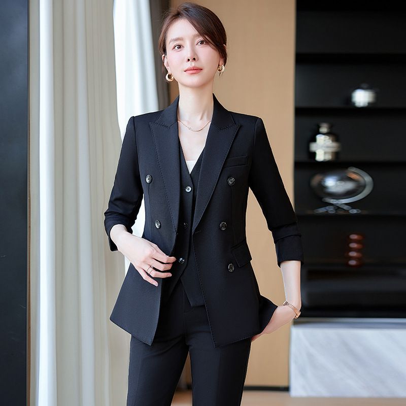 Professional elegant suit jacket, oversized pants set, women's office formal uniform, business white-collar work uniform