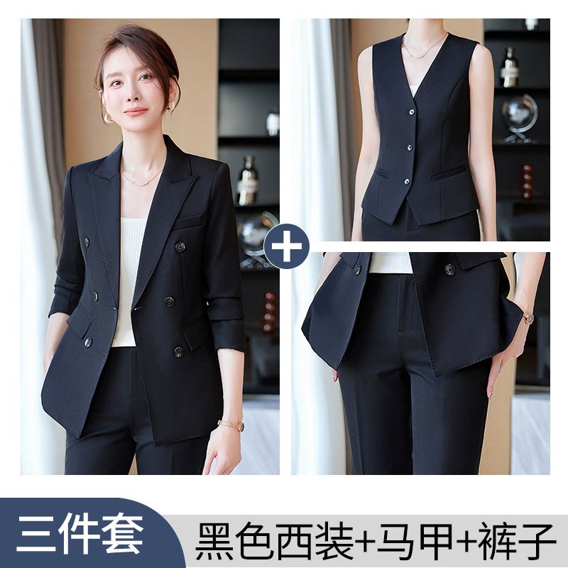Professional elegant suit jacket, oversized pants set, women's office formal uniform, business white-collar work uniform