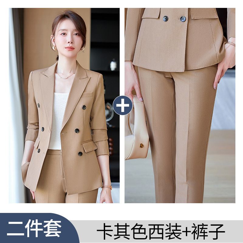 Professional elegant suit jacket, oversized pants set, women's office formal uniform, business white-collar work uniform