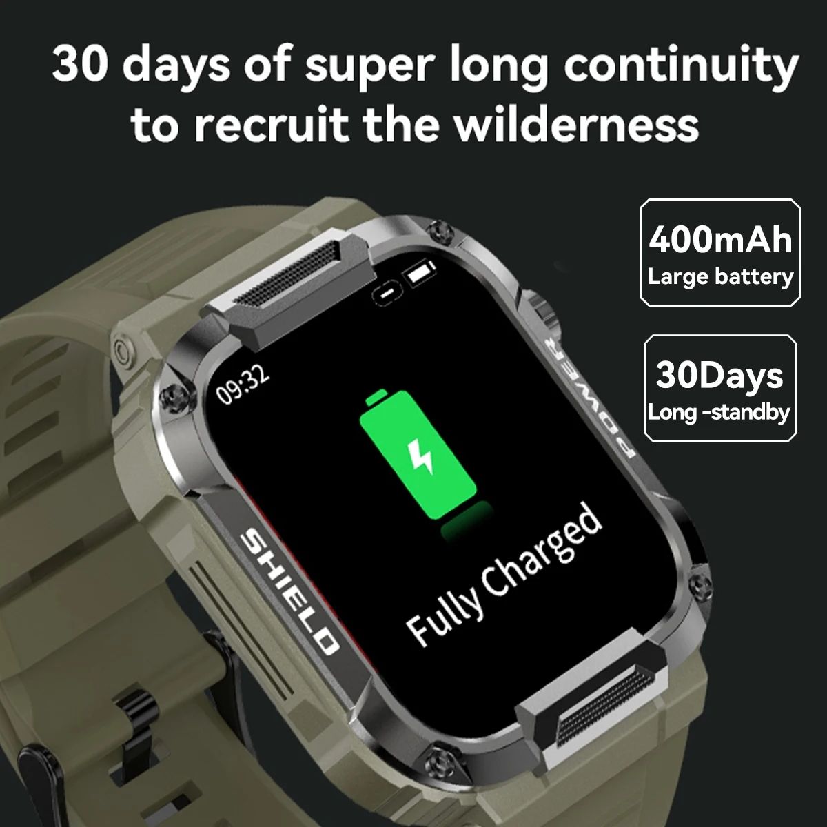 MK66 Rugged Military Smart Watch Men 400mh Large Battery Heart Rate Monitoring 1.85'' Bluetooth Call Smartwatch For APP Gloryfit