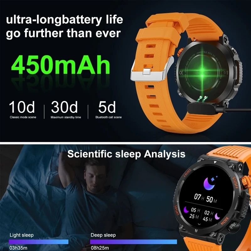 V68 Outdoor SmartWatch 1.46'' IPS Screen Compass Heart Rate Monitor Sleep Tracker Watches Multiple Sport Modes Fitness Watch