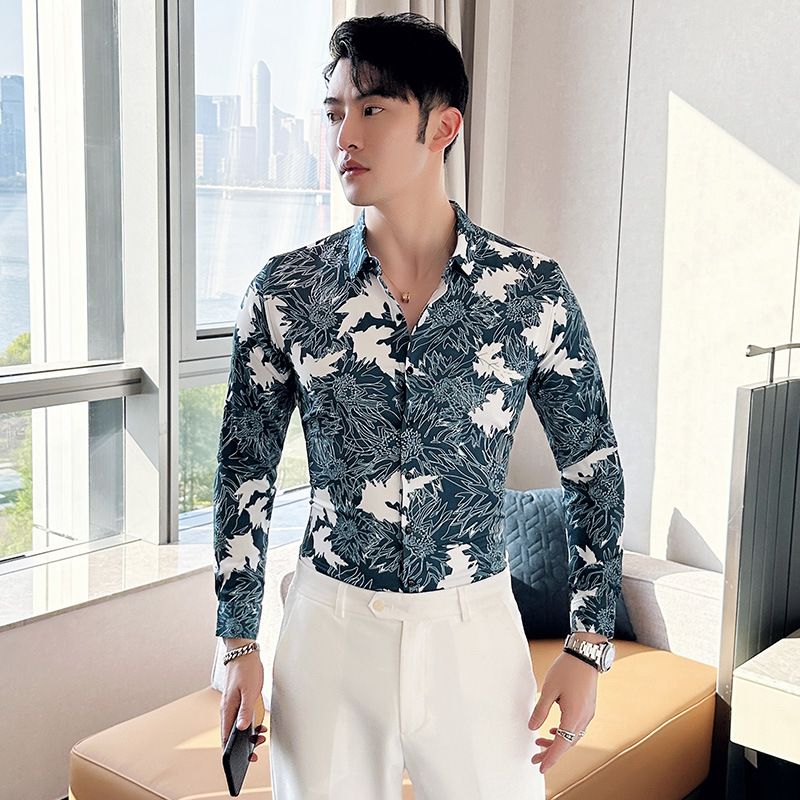 Men Design Shirt ,Floral Flannel Vintage Printed Gym Shirt Men,Men's Long Sleeve Formal Casual Clothing Dress Shirt,Plus Size Men shirt
