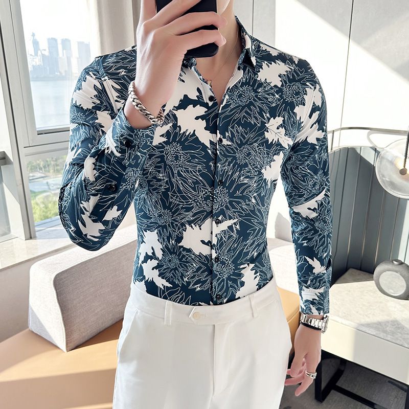 Men Design Shirt ,Floral Flannel Vintage Printed Gym Shirt Men,Men's Long Sleeve Formal Casual Clothing Dress Shirt,Plus Size Men shirt