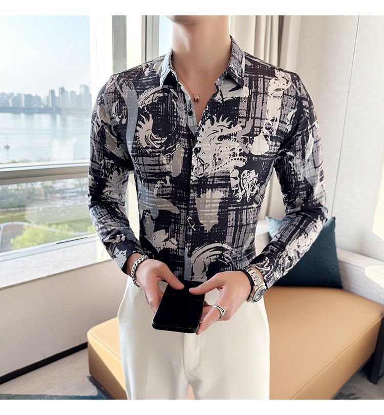 shirt men's long-sleeved Slim-free solid color professional business dress white men's suit shirt sweater T-shirt