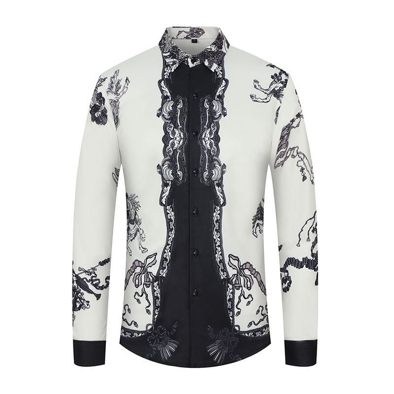 Shiny Gold Striped Satin Shirt for Men Long Sleeve Party Mens Dress Shirts Casual Club Social Shirt