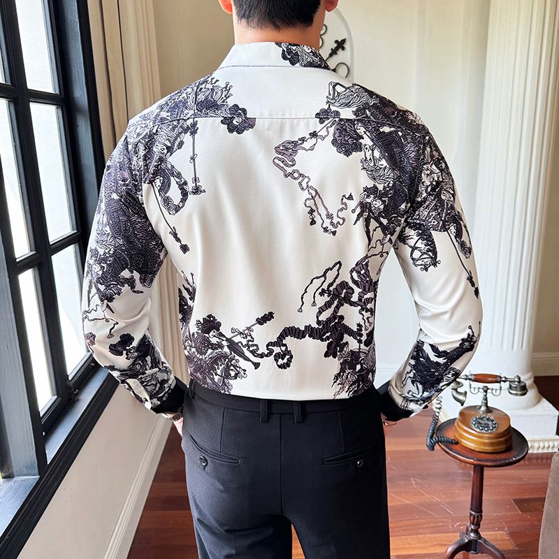 Shiny Gold Striped Satin Shirt for Men Long Sleeve Party Mens Dress Shirts Casual Club Social Shirt