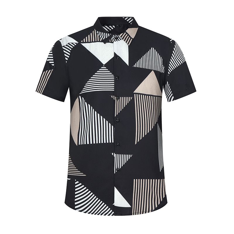 Shiny Gold Striped Satin Shirt for Men Short Sleeve Party Mens Dress Shirts Casual Club Social Shirt