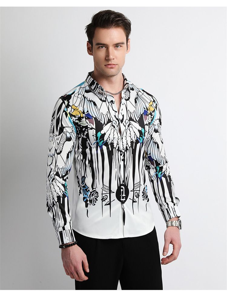 Men Clothes,Men's Slim Fitted Floral Work Vintage Printed Business Compression Office Hawaiian Long Sleeve Dress Shirts For Men