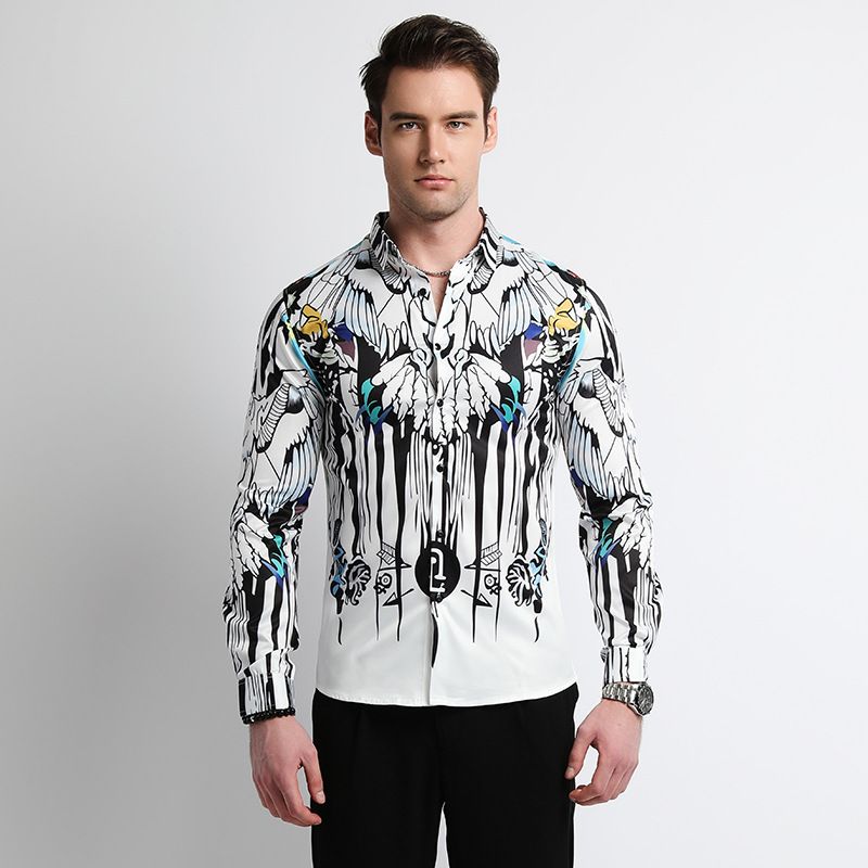 Men Clothes,Men's Slim Fitted Floral Work Vintage Printed Business Compression Office Hawaiian Long Sleeve Dress Shirts For Men