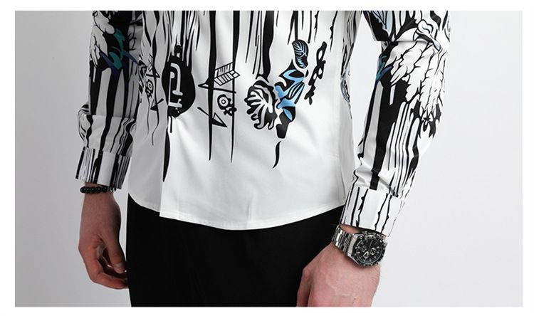 Men Clothes,Men's Slim Fitted Floral Work Vintage Printed Business Compression Office Hawaiian Long Sleeve Dress Shirts For Men