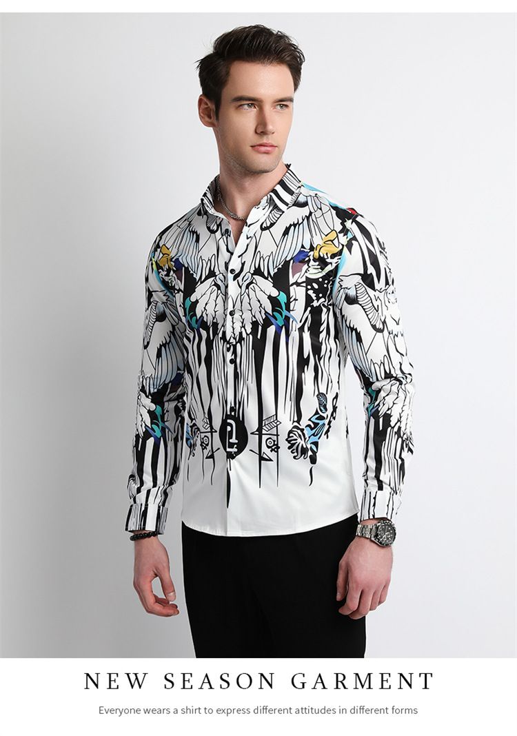 Men Clothes,Men's Slim Fitted Floral Work Vintage Printed Business Compression Office Hawaiian Long Sleeve Dress Shirts For Men