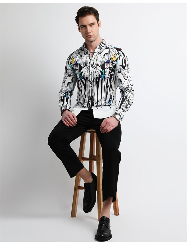 Men Clothes,Men's Slim Fitted Floral Work Vintage Printed Business Compression Office Hawaiian Long Sleeve Dress Shirts For Men