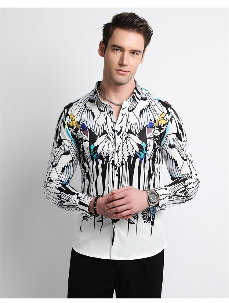 Men Clothes,Men's Slim Fitted Floral Work Vintage Printed Business Compression Office Hawaiian Long Sleeve Dress Shirts For Men