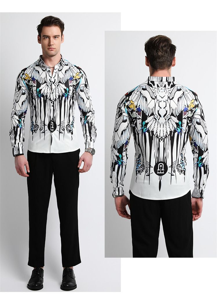 Men Clothes,Men's Slim Fitted Floral Work Vintage Printed Business Compression Office Hawaiian Long Sleeve Dress Shirts For Men