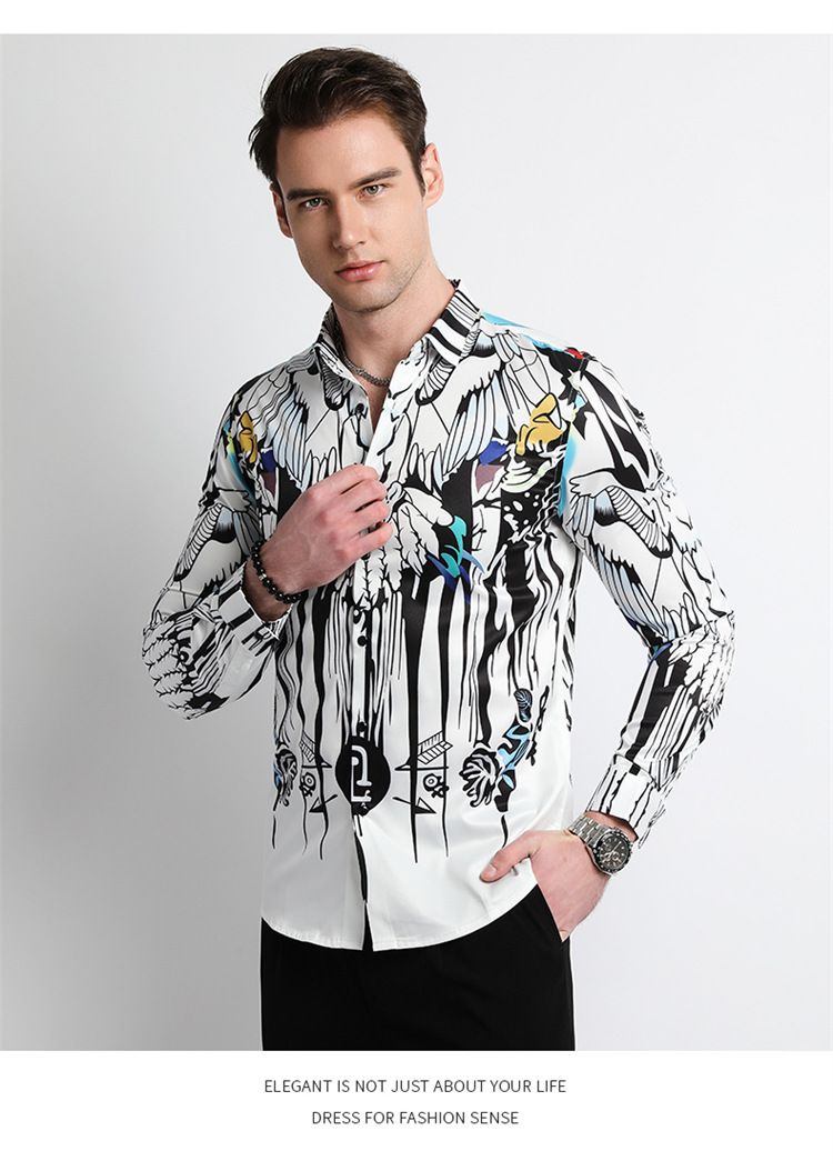 Men Clothes,Men's Slim Fitted Floral Work Vintage Printed Business Compression Office Hawaiian Long Sleeve Dress Shirts For Men