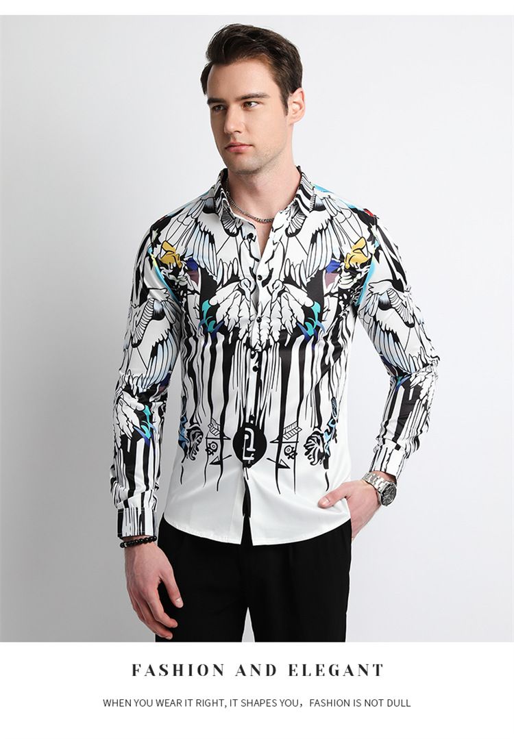 Men Clothes,Men's Slim Fitted Floral Work Vintage Printed Business Compression Office Hawaiian Long Sleeve Dress Shirts For Men