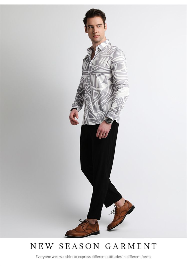 Men Design Shirt ,Collar Long Sleeve Oversize Office Luxury Floral Flannel Vintage Printed Gym Shirt Men,Plus Size Men's Shirts