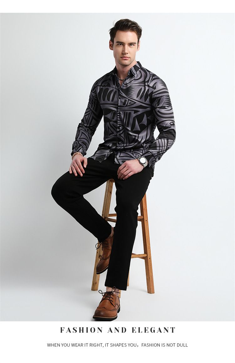 Men Design Shirt ,Collar Long Sleeve Oversize Office Luxury Floral Flannel Vintage Printed Gym Shirt Men,Plus Size Men's Shirts