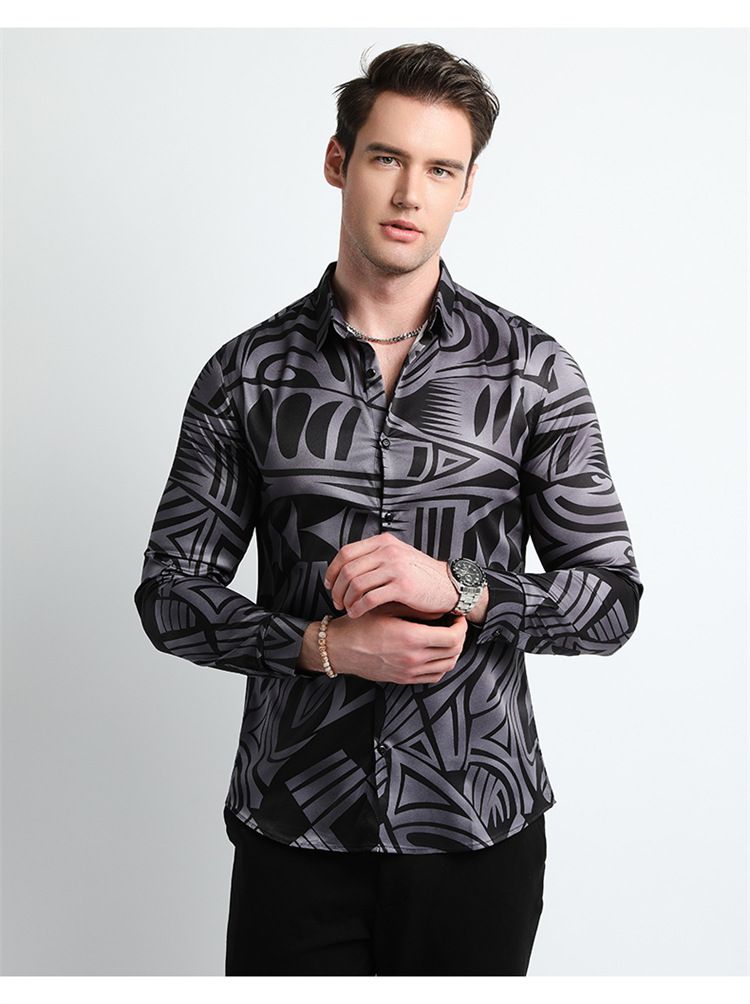 Men Design Shirt ,Collar Long Sleeve Oversize Office Luxury Floral Flannel Vintage Printed Gym Shirt Men,Plus Size Men's Shirts