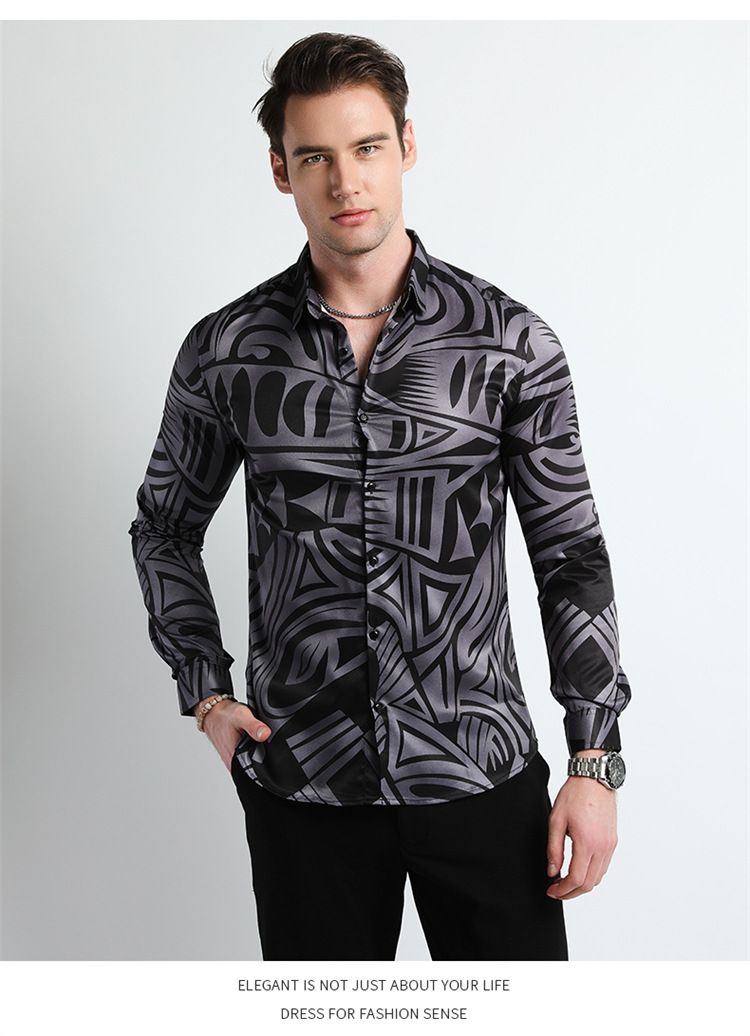 Men Design Shirt ,Collar Long Sleeve Oversize Office Luxury Floral Flannel Vintage Printed Gym Shirt Men,Plus Size Men's Shirts