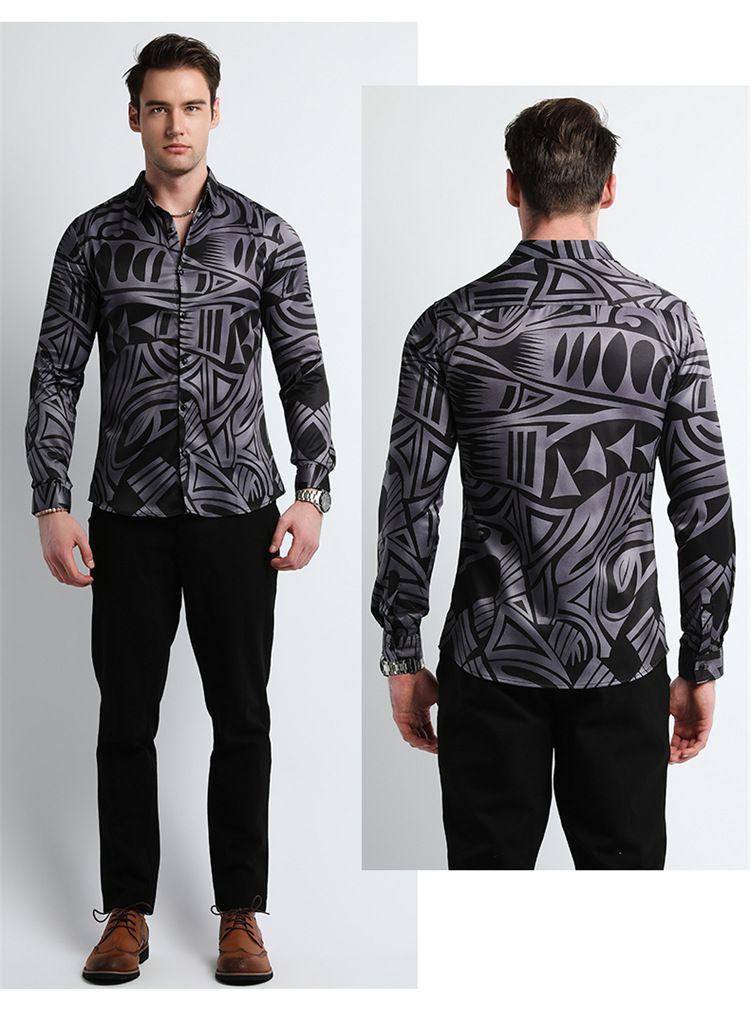 Men Design Shirt ,Collar Long Sleeve Oversize Office Luxury Floral Flannel Vintage Printed Gym Shirt Men,Plus Size Men's Shirts