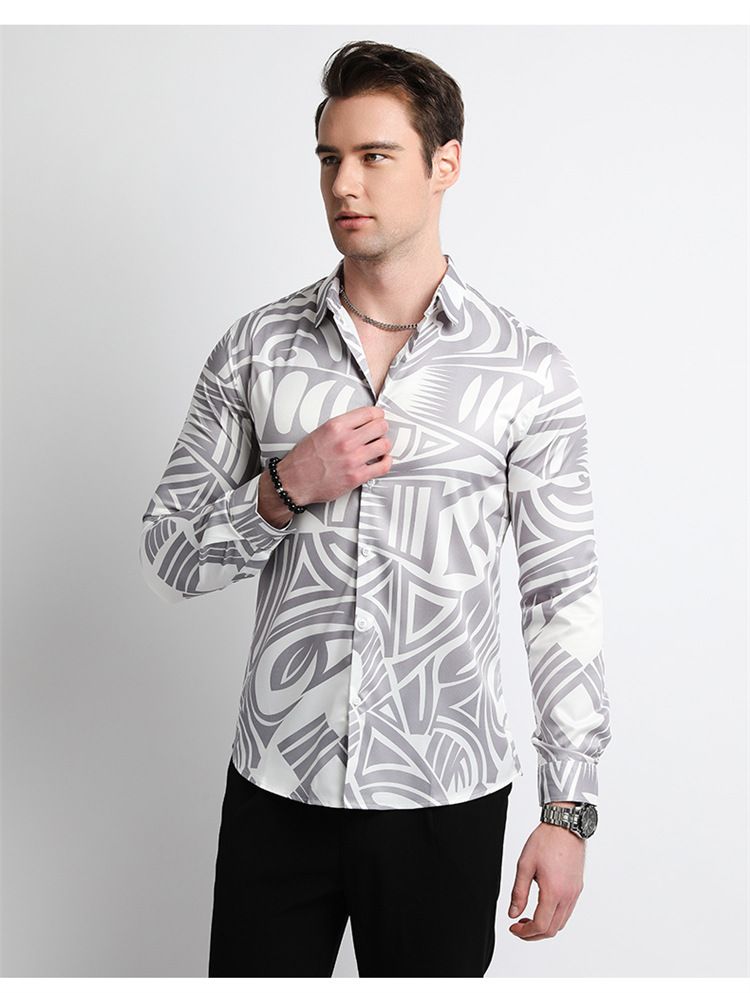 Men Design Shirt ,Collar Long Sleeve Oversize Office Luxury Floral Flannel Vintage Printed Gym Shirt Men,Plus Size Men's Shirts