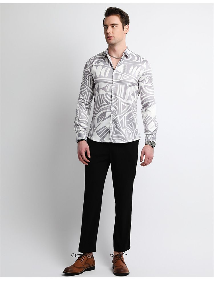 Men Design Shirt ,Collar Long Sleeve Oversize Office Luxury Floral Flannel Vintage Printed Gym Shirt Men,Plus Size Men's Shirts