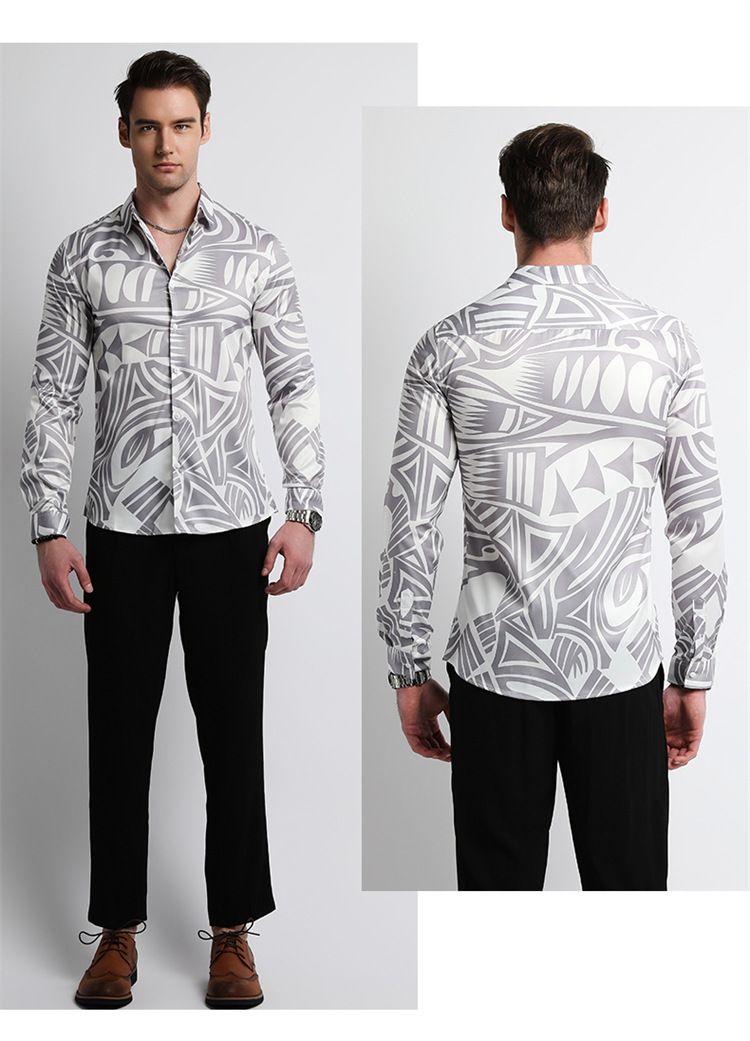 Men Design Shirt ,Collar Long Sleeve Oversize Office Luxury Floral Flannel Vintage Printed Gym Shirt Men,Plus Size Men's Shirts