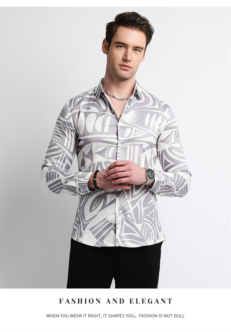 Men Design Shirt ,Collar Long Sleeve Oversize Office Luxury Floral Flannel Vintage Printed Gym Shirt Men,Plus Size Men's Shirts