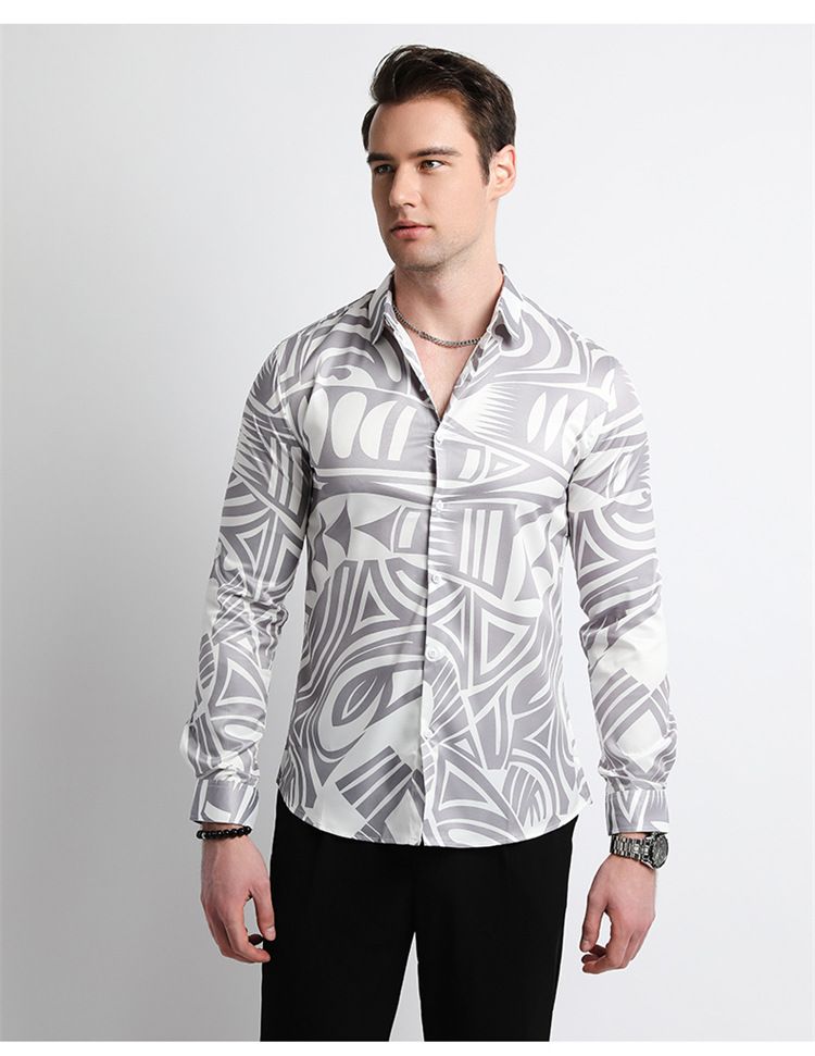 Men Design Shirt ,Collar Long Sleeve Oversize Office Luxury Floral Flannel Vintage Printed Gym Shirt Men,Plus Size Men's Shirts
