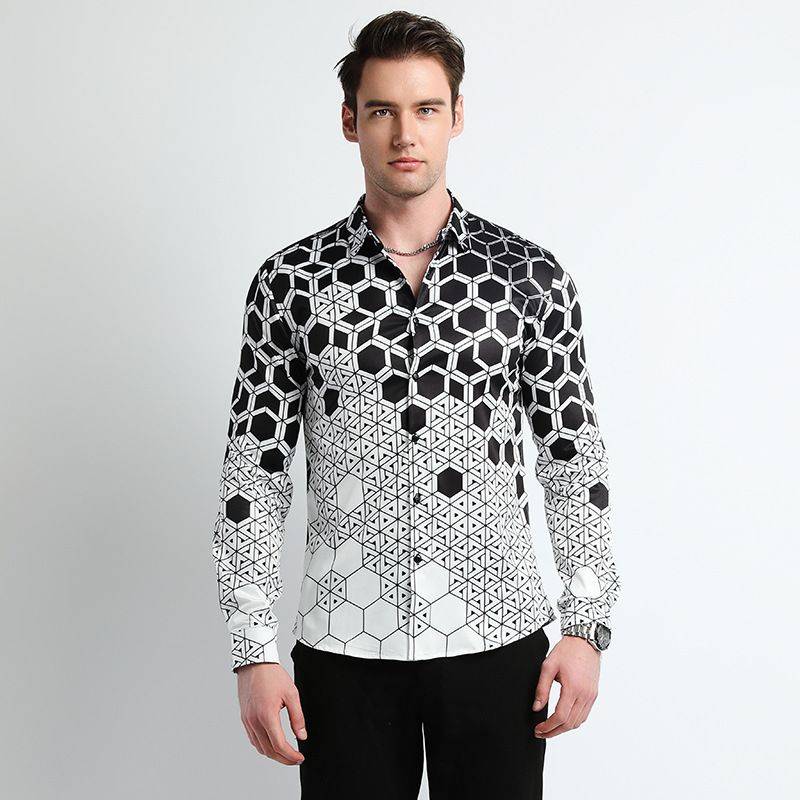 Men Clothes,Men's Slim Fitted Floral Work Vintage Printed Business Compression Office Hawaiian Long Sleeve Dress Shirts For Men