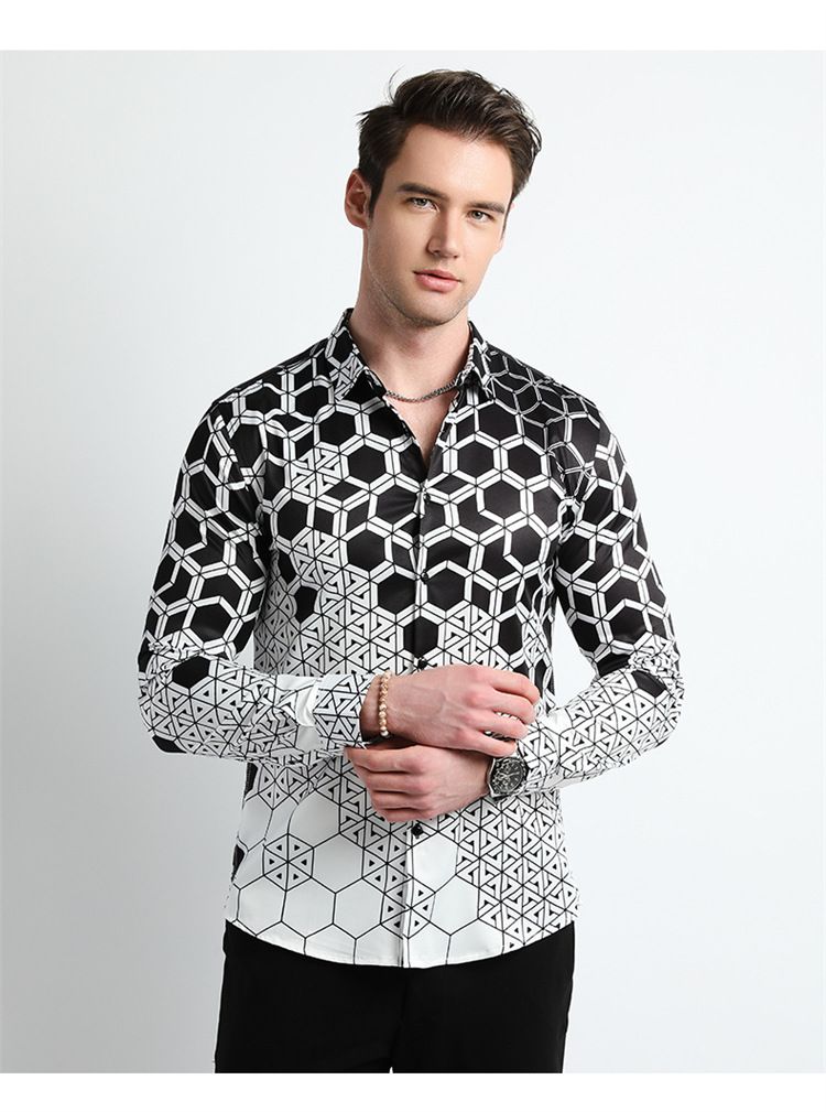 Men Clothes,Men's Slim Fitted Floral Work Vintage Printed Business Compression Office Hawaiian Long Sleeve Dress Shirts For Men