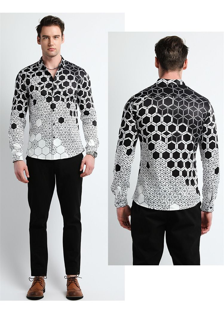 Men Clothes,Men's Slim Fitted Floral Work Vintage Printed Business Compression Office Hawaiian Long Sleeve Dress Shirts For Men