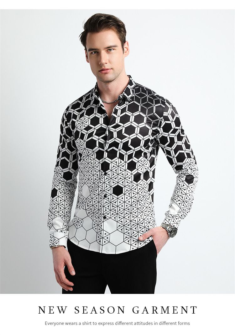 Men Clothes,Men's Slim Fitted Floral Work Vintage Printed Business Compression Office Hawaiian Long Sleeve Dress Shirts For Men