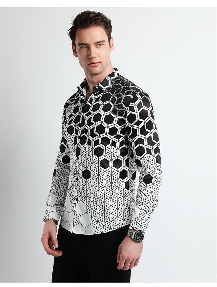 Men Clothes,Men's Slim Fitted Floral Work Vintage Printed Business Compression Office Hawaiian Long Sleeve Dress Shirts For Men