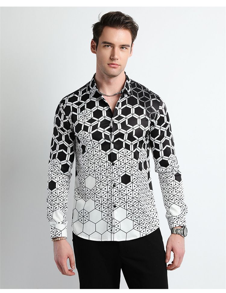 Men Clothes,Men's Slim Fitted Floral Work Vintage Printed Business Compression Office Hawaiian Long Sleeve Dress Shirts For Men