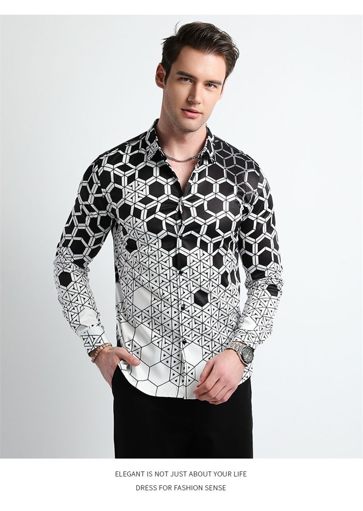 Men Clothes,Men's Slim Fitted Floral Work Vintage Printed Business Compression Office Hawaiian Long Sleeve Dress Shirts For Men
