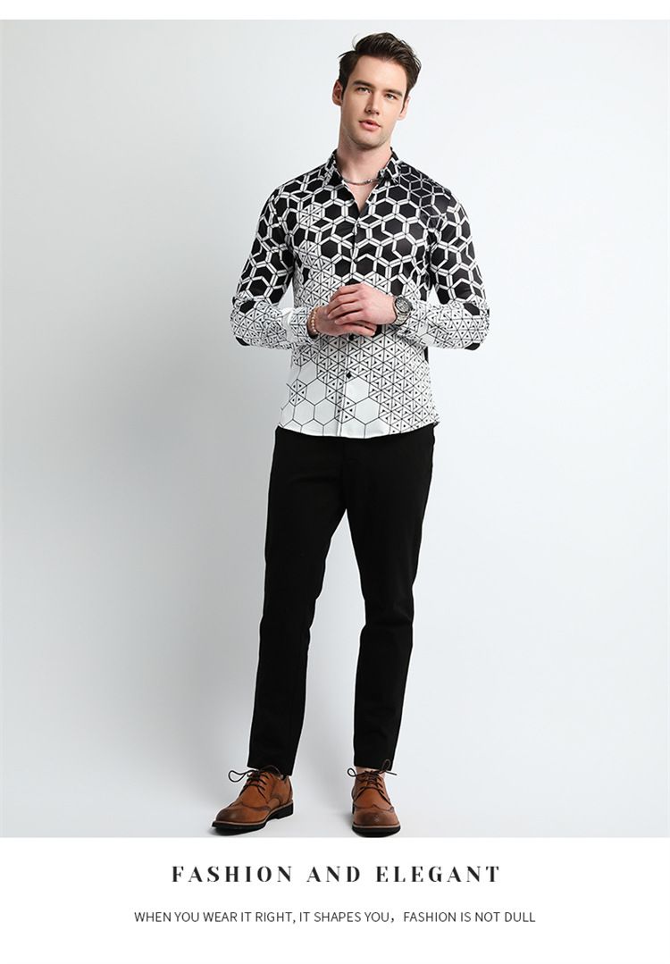Men Clothes,Men's Slim Fitted Floral Work Vintage Printed Business Compression Office Hawaiian Long Sleeve Dress Shirts For Men