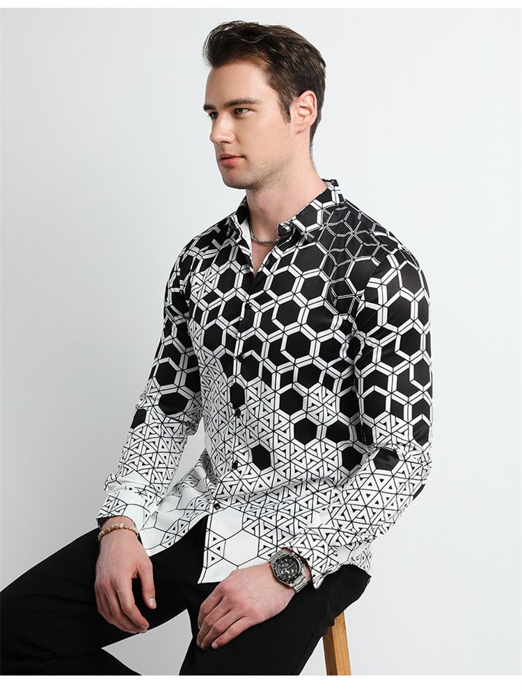 Men Clothes,Men's Slim Fitted Floral Work Vintage Printed Business Compression Office Hawaiian Long Sleeve Dress Shirts For Men