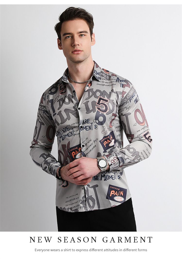 Men Clothes,Men's Slim Fitted Floral Work Vintage Printed Business Compression Office Hawaiian Long Sleeve Dress Shirts For Men