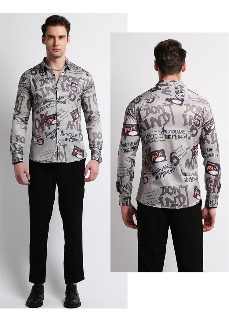 Men Clothes,Men's Slim Fitted Floral Work Vintage Printed Business Compression Office Hawaiian Long Sleeve Dress Shirts For Men