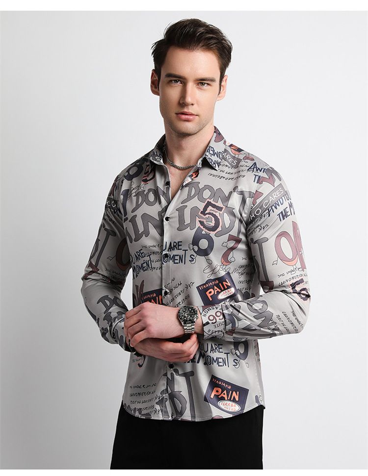 Men Clothes,Men's Slim Fitted Floral Work Vintage Printed Business Compression Office Hawaiian Long Sleeve Dress Shirts For Men