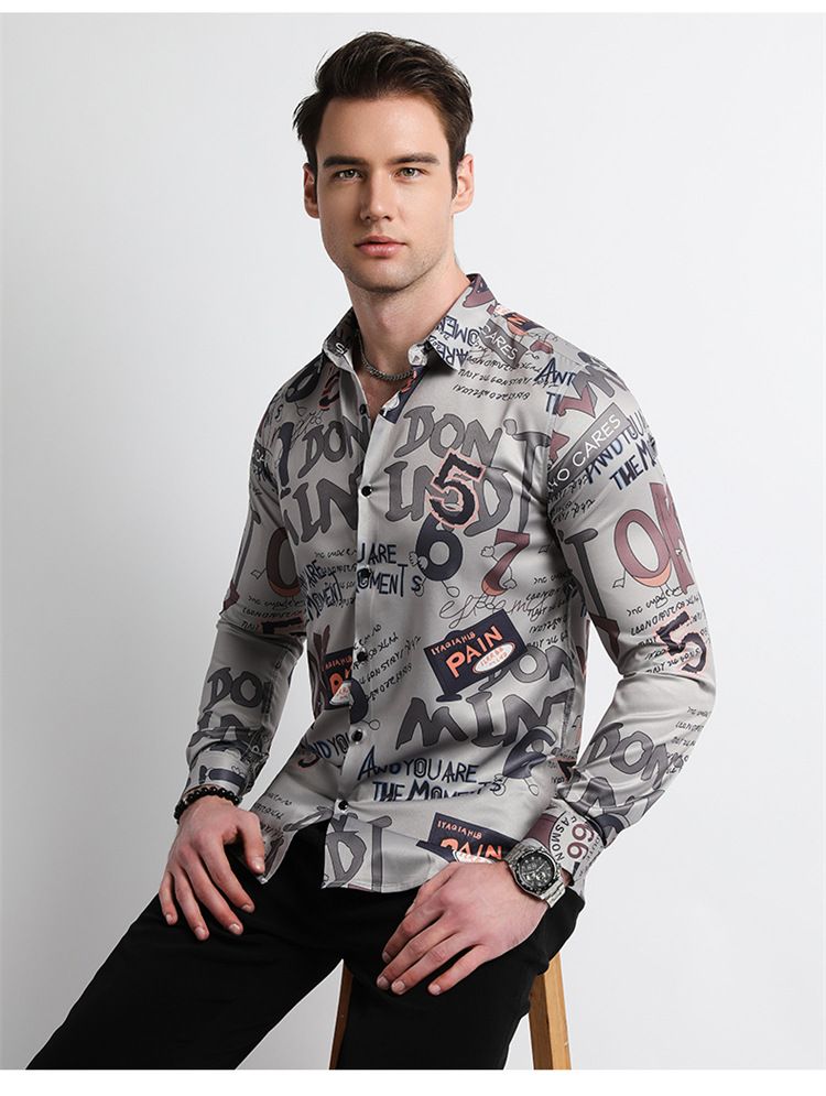 Men Clothes,Men's Slim Fitted Floral Work Vintage Printed Business Compression Office Hawaiian Long Sleeve Dress Shirts For Men